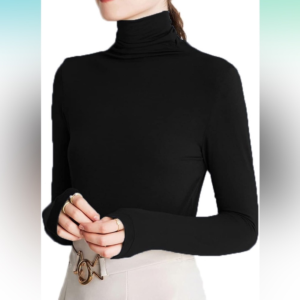 Womens Soft Cotton Long Sleeve Mock Turtleneck Shirts Top